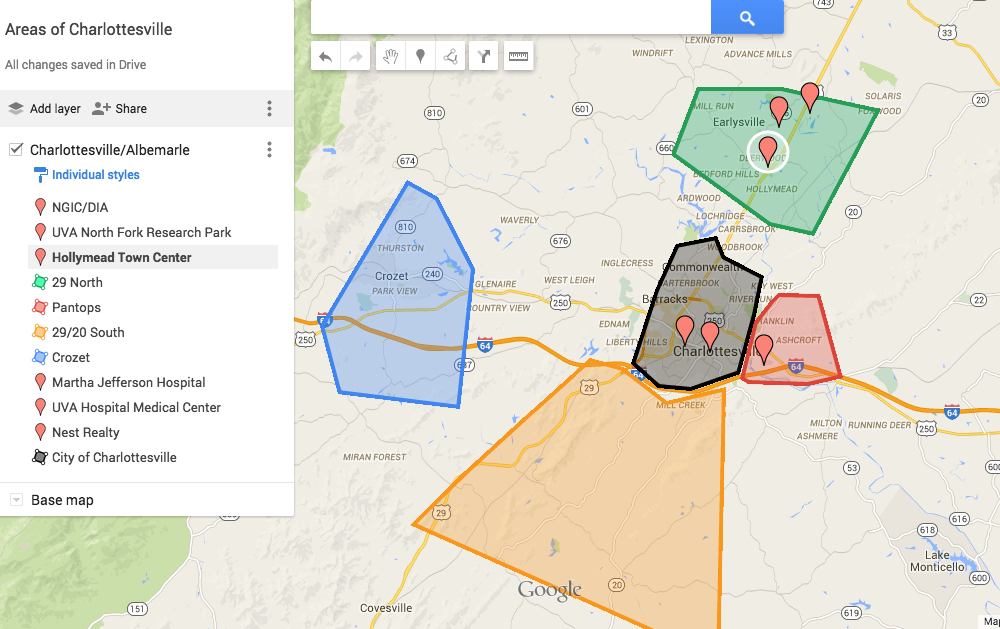 Map of the Areas of Charlottesville and Albemarle