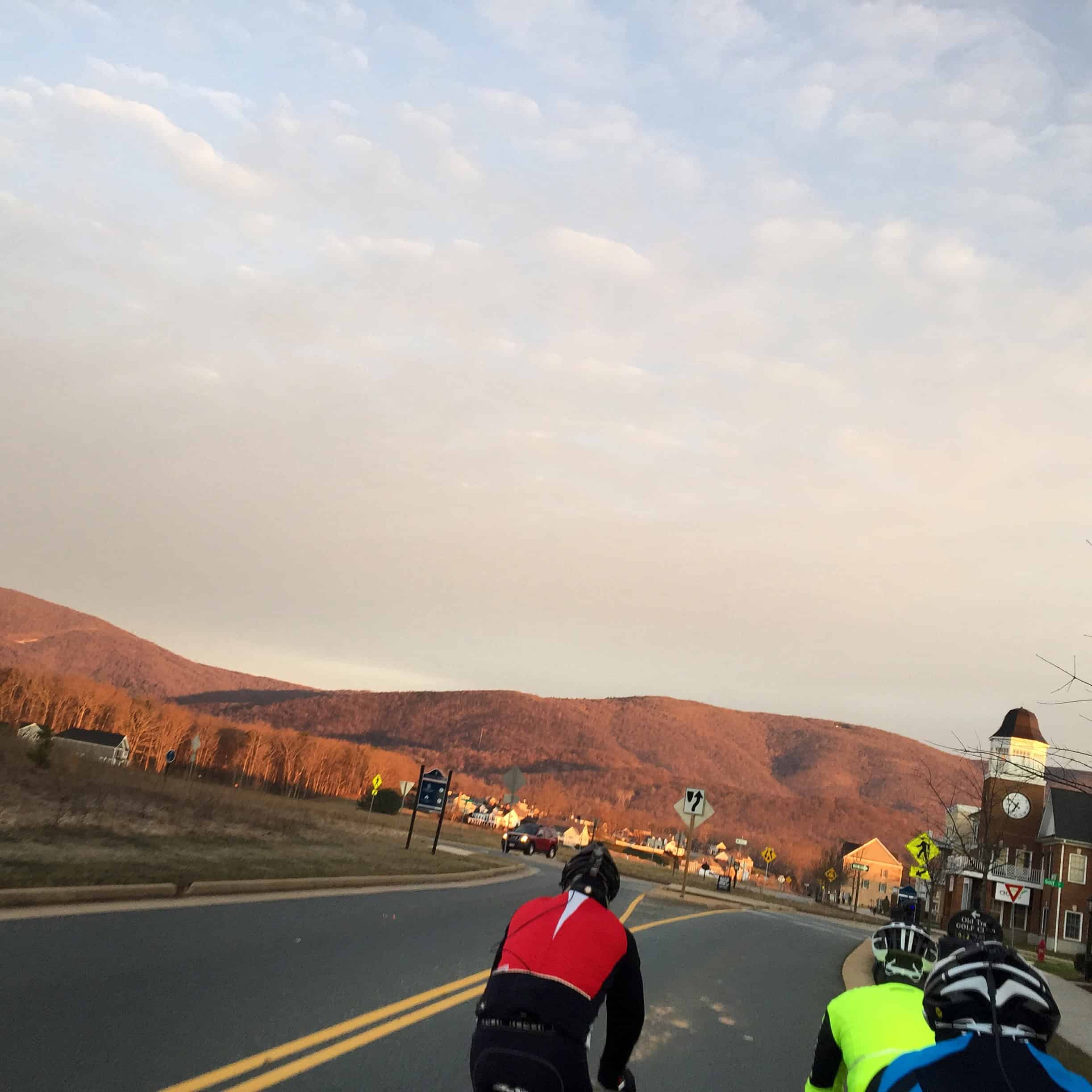 Riding a bicycle through Old Trail in Crozet